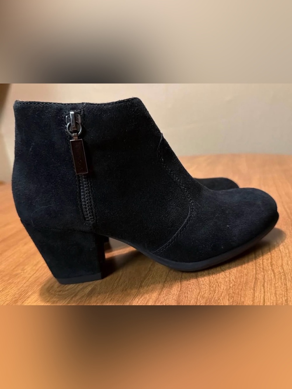 Classic Black Suede Ankle Bootie with Side Zip